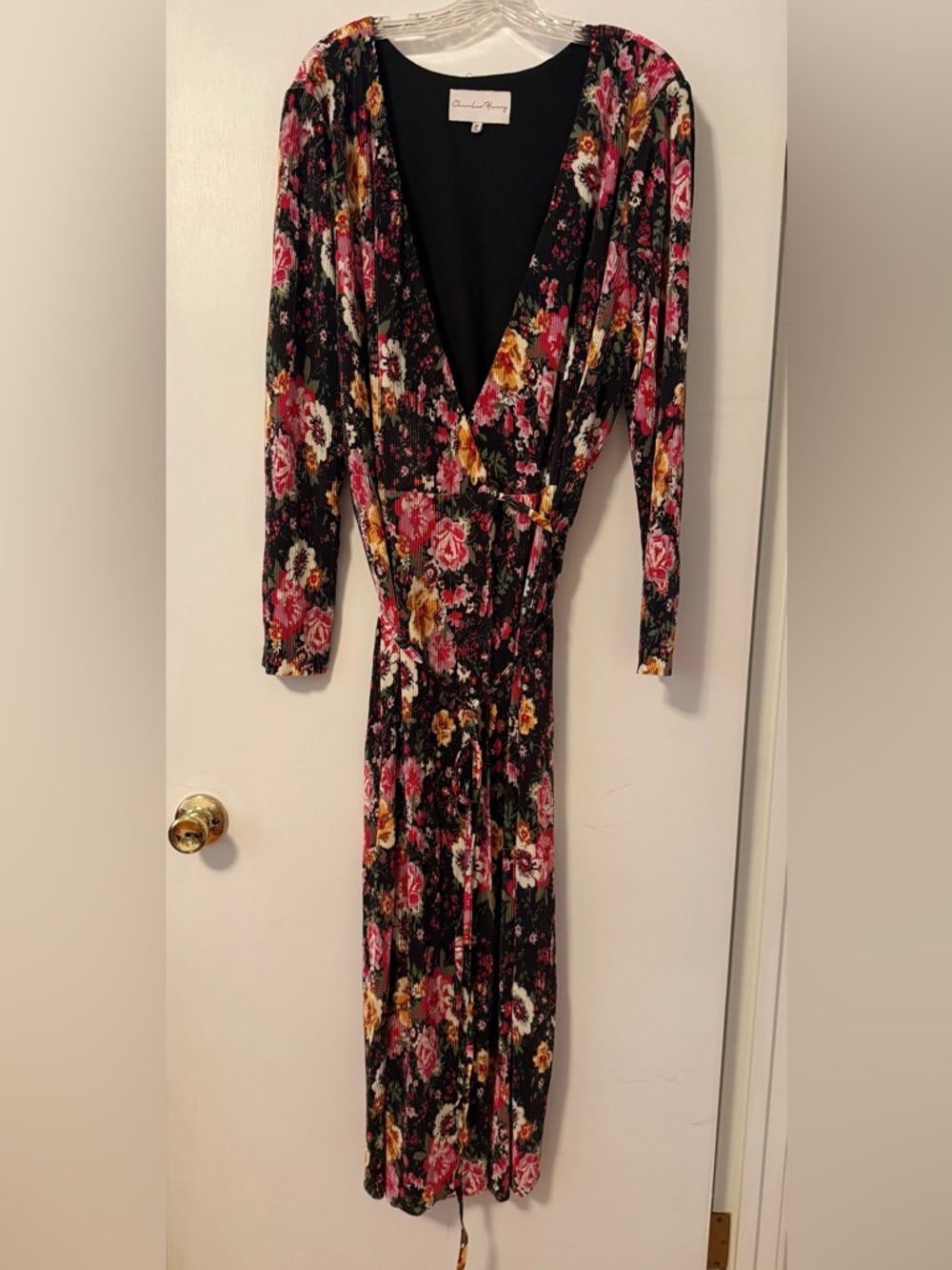 Charles Henry Black Floral Wrap Maxi Dress Formal Nordstrom anthro Wedding 3X